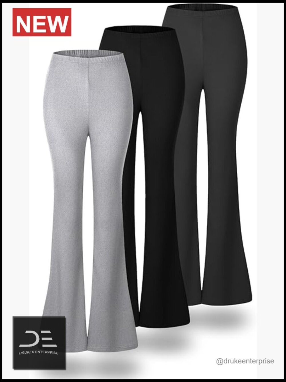 High-Waisted Flared Leggings - 3-Pack Knit Stretchy Yoga Pants
